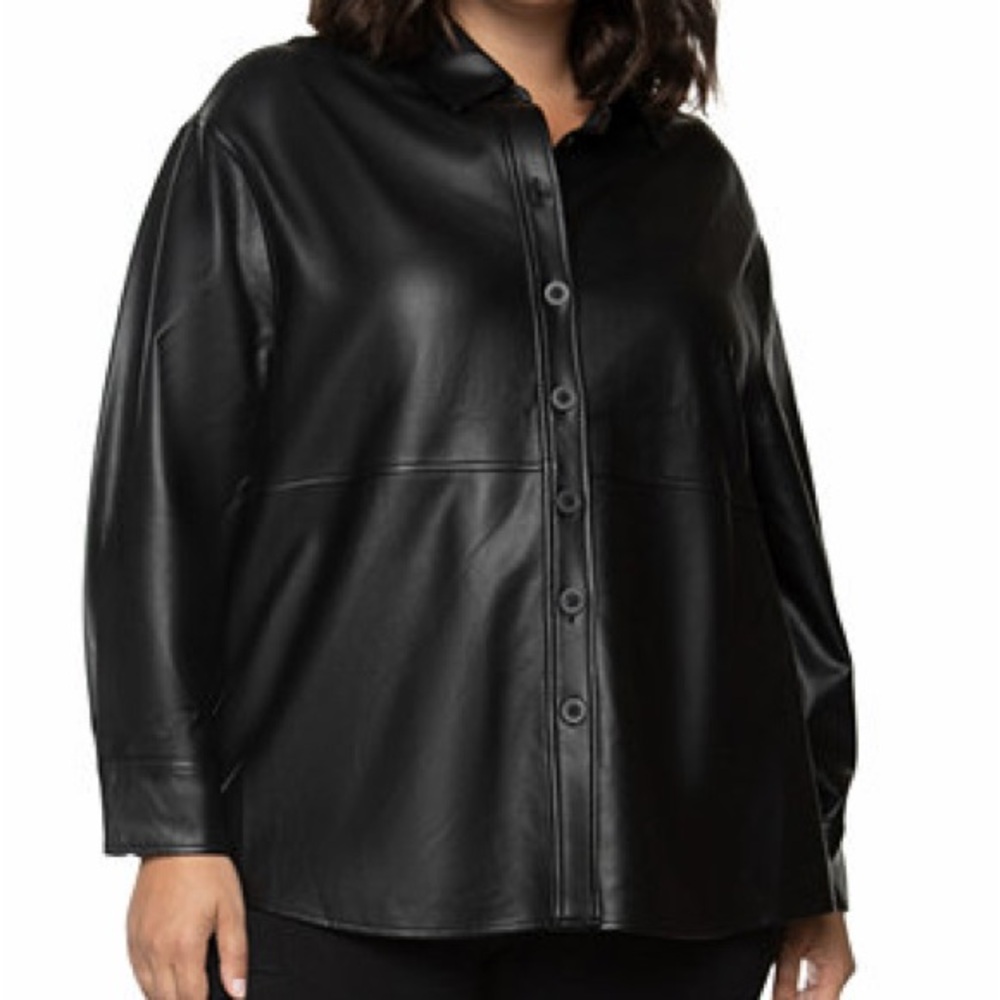 Black Tape_ Women's Faux Leather Button Up Shirt Jacket